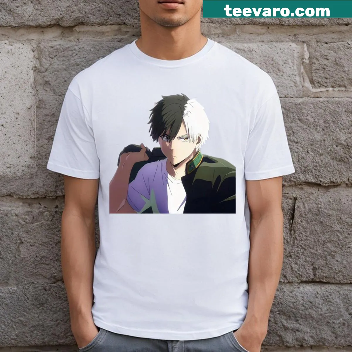 Minimalist silhouette T-shirt featuring a serene nature scene with cherry blossoms — on a men's t-shirt