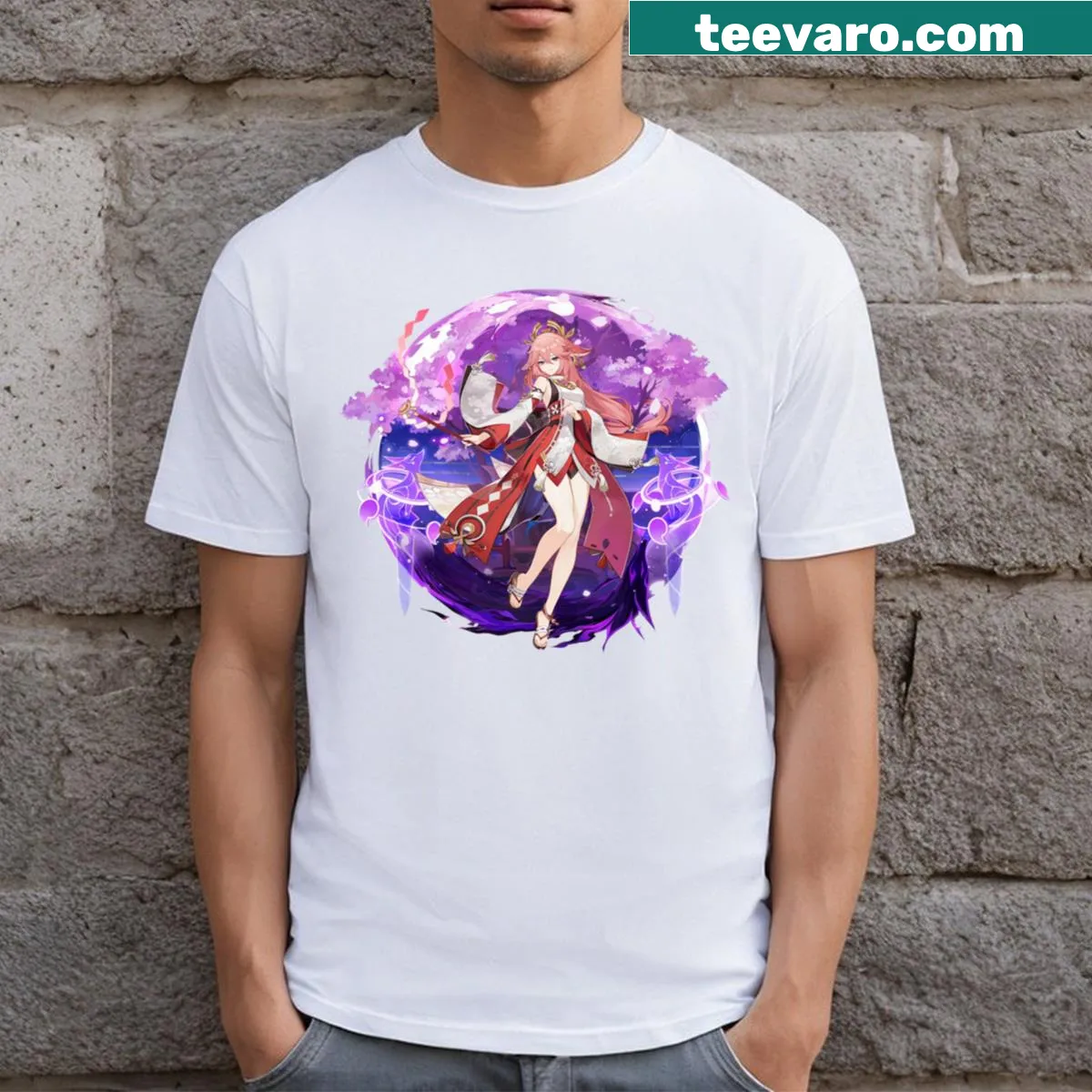 Illustration of Yae Miko from Genshin Impact on a t-shirt — on a men's t-shirt