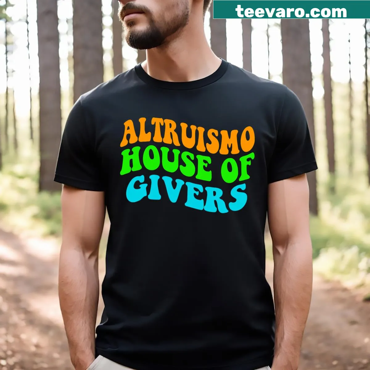 Typography design promoting altruism and community spirit — on a men's t-shirt