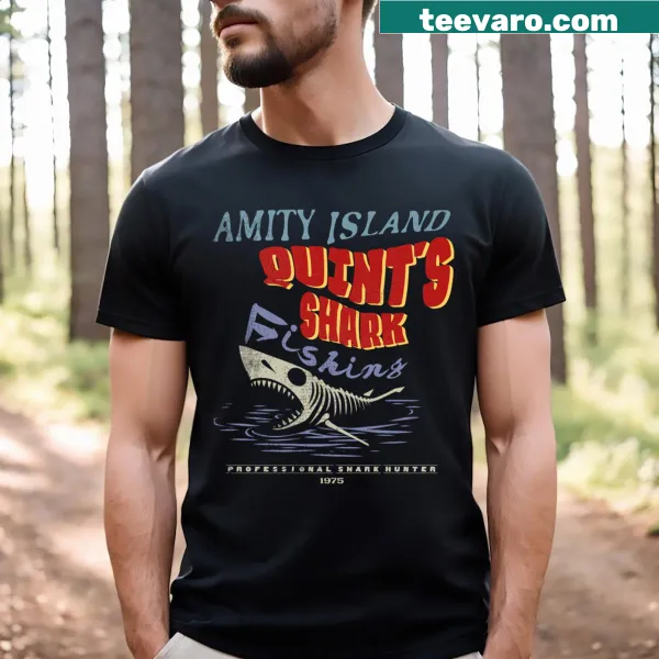 Vintage-inspired shark fishing graphic on a T-shirt