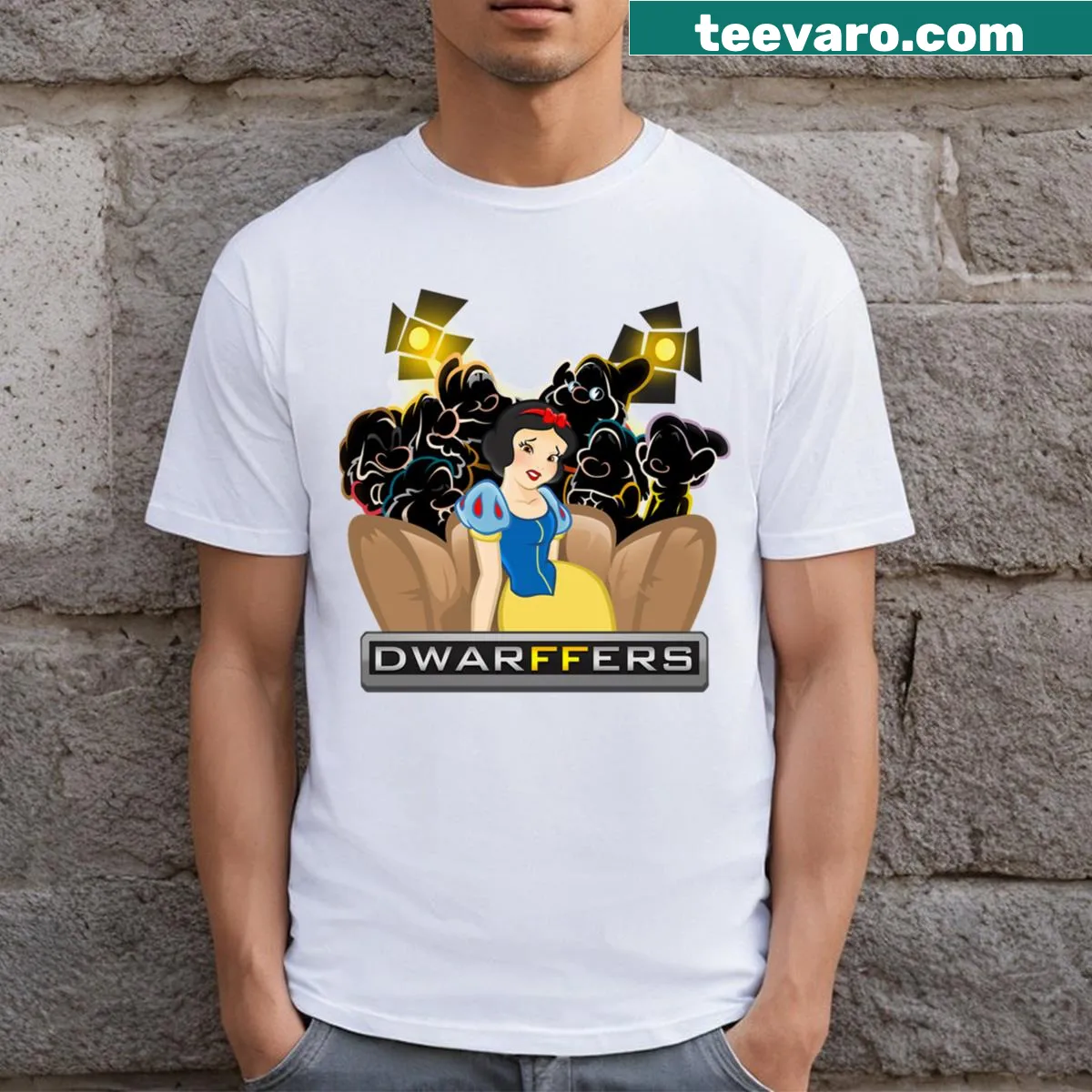 Vintage essential t-shirt with animated cartoon movies logo design — on a men's t-shirt