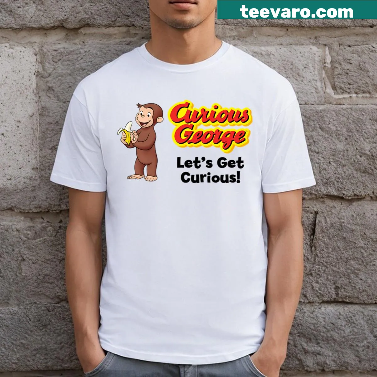 Vintage cartoon logo tee featuring animated books and movie themes — on a men's t-shirt