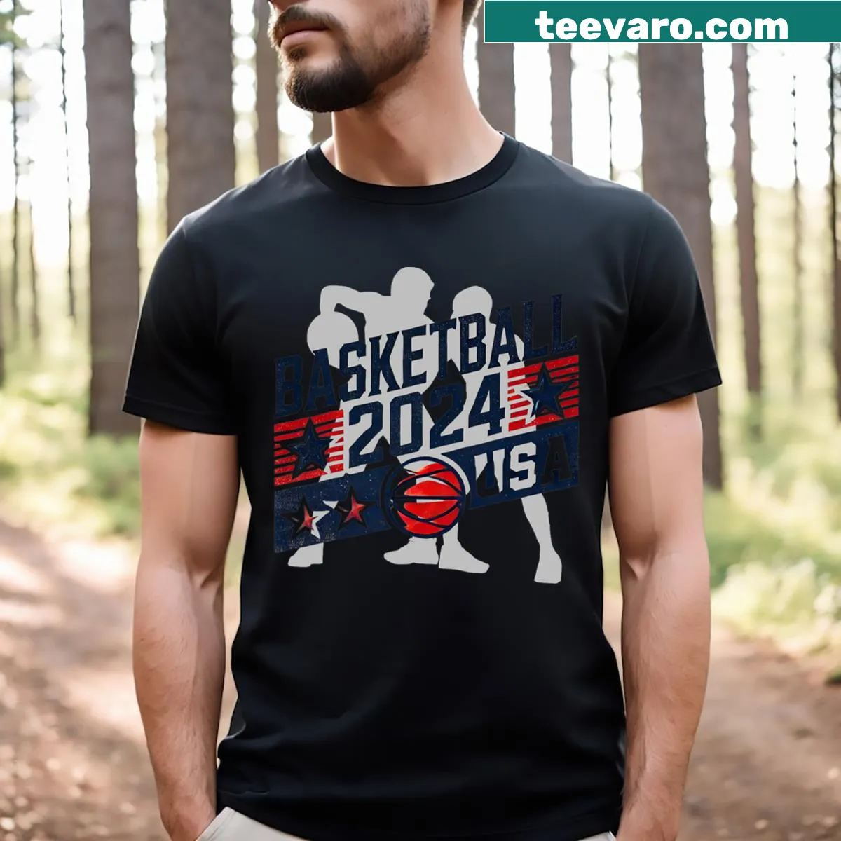 Basketball support T-shirt with 2024 typography — on a men's t-shirt
