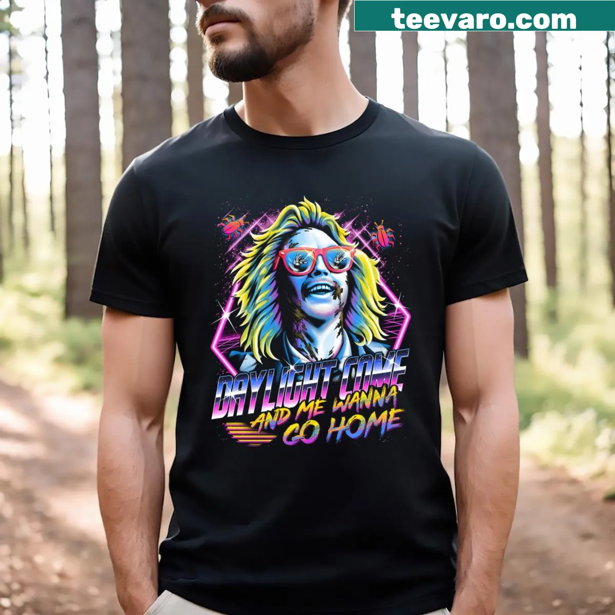 Vintage Beetlejuice t-shirt featuring classic film imagery — on a men's t-shirt