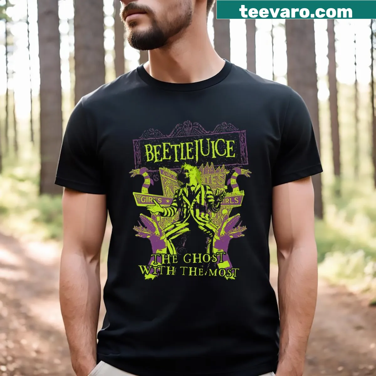 Retro Beetlejuice t-shirt with vintage design — on a men's t-shirt