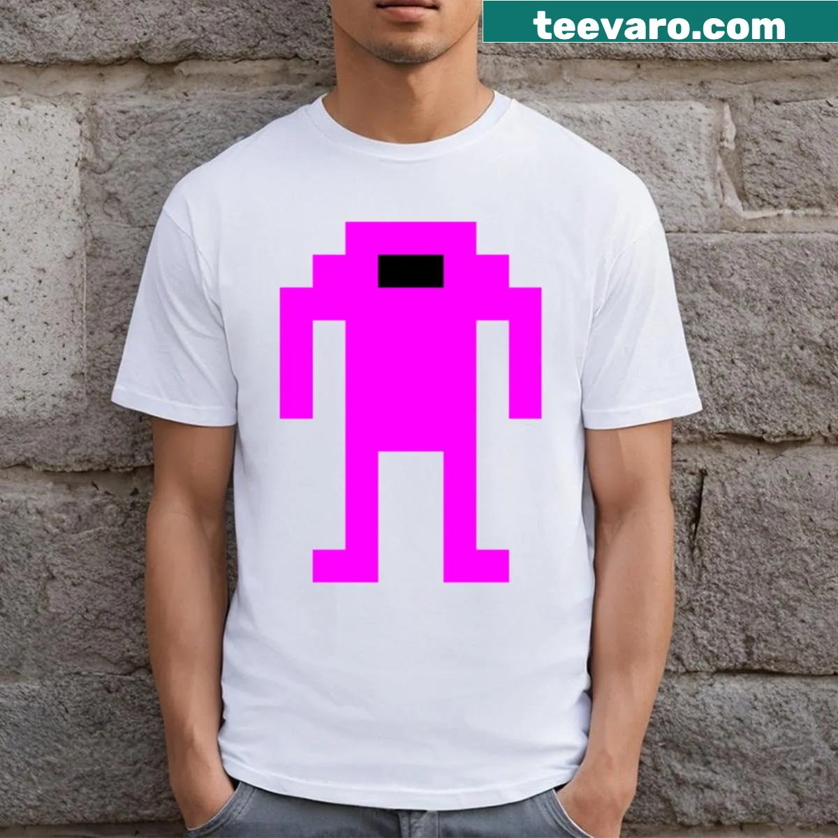 Bold robot graphic t-shirt in edgy typography style — on a men's t-shirt
