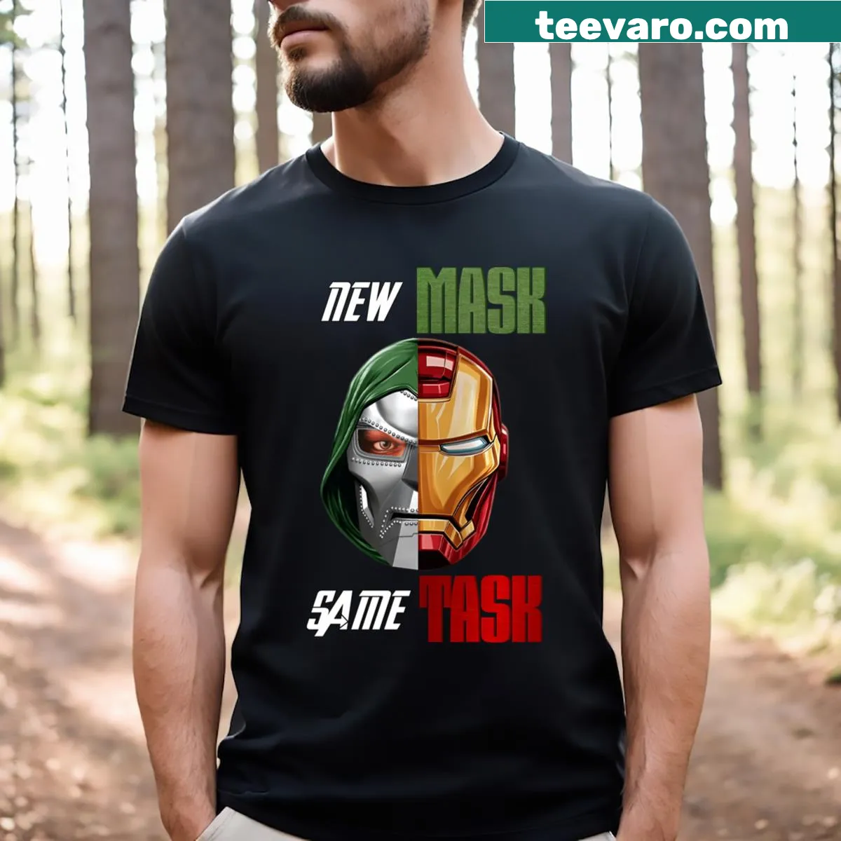 Vintage superhero movie logo design on T-shirt — on a men's t-shirt