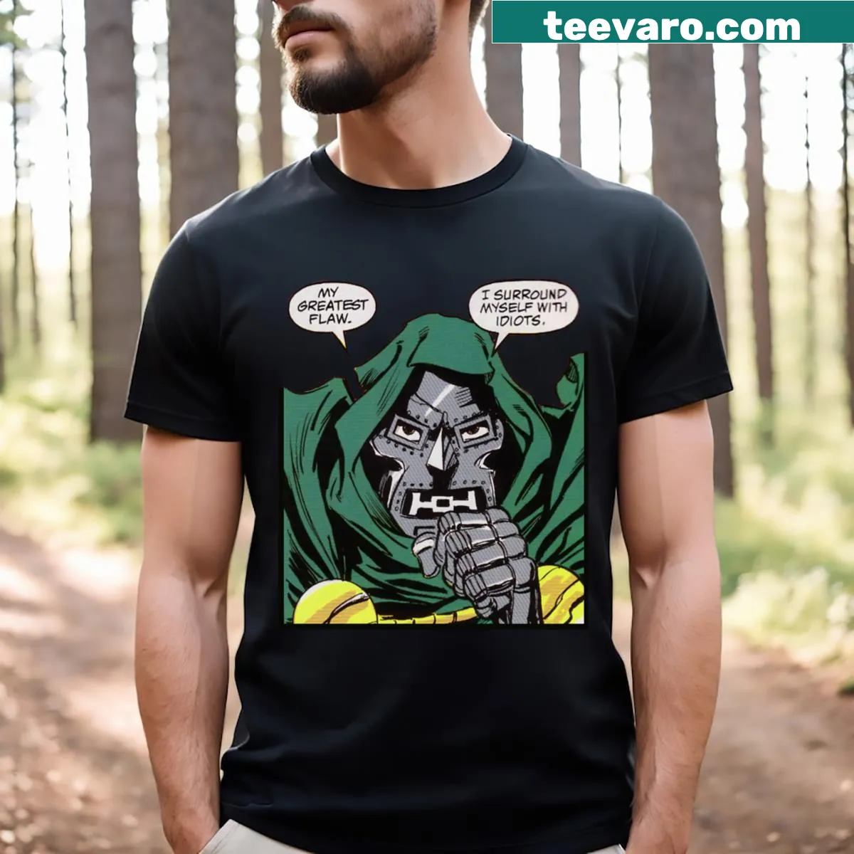 Vintage superhero movie logo design for comic lovers on T-shirt — on a men's t-shirt