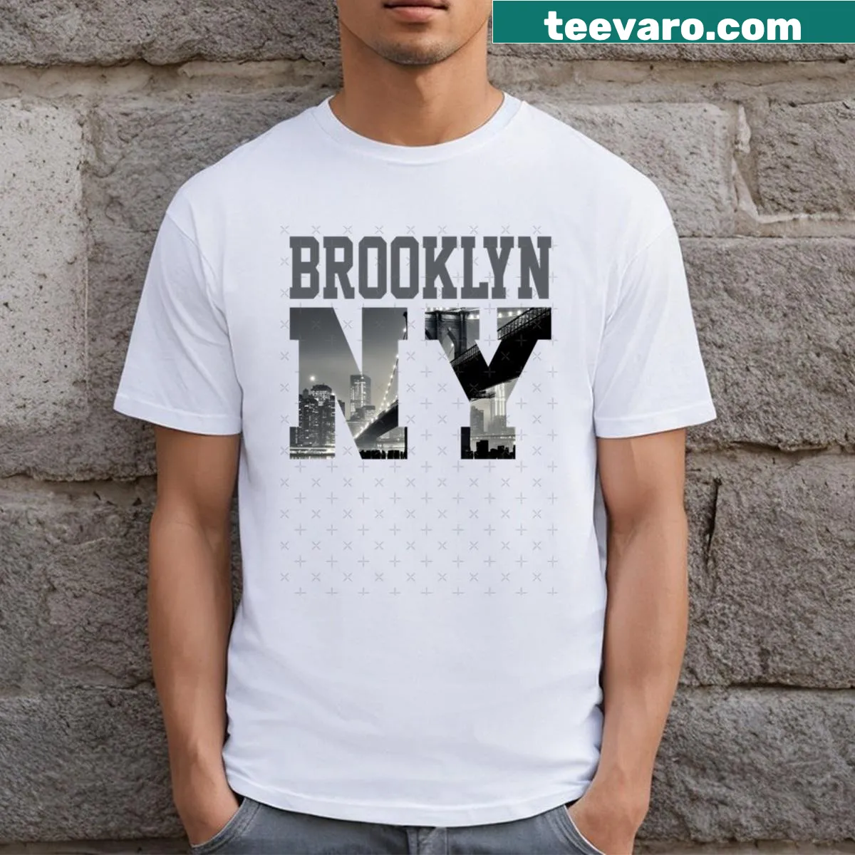 Brooklyn New York T-shirt with bold typography — on a men's t-shirt