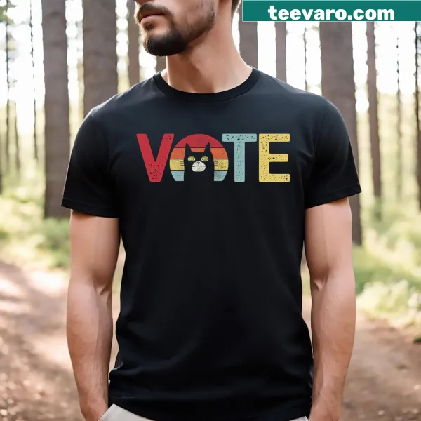 Retro Cat Vote T-shirt with playful graphics