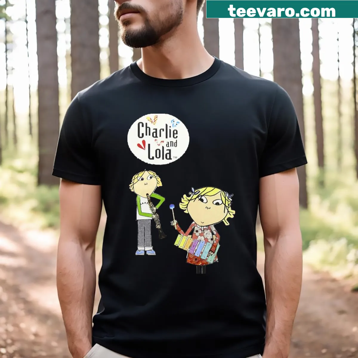 Essential t-shirt featuring a charming Charlie graphic for kids. — on a men's t-shirt