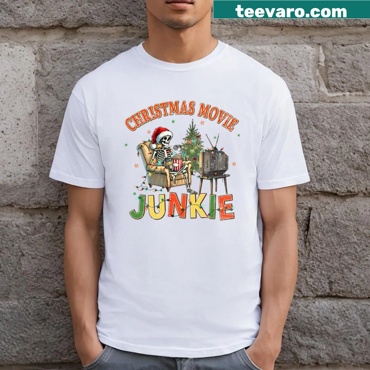 T-shirt celebrating love for Christmas movies — on a men's t-shirt
