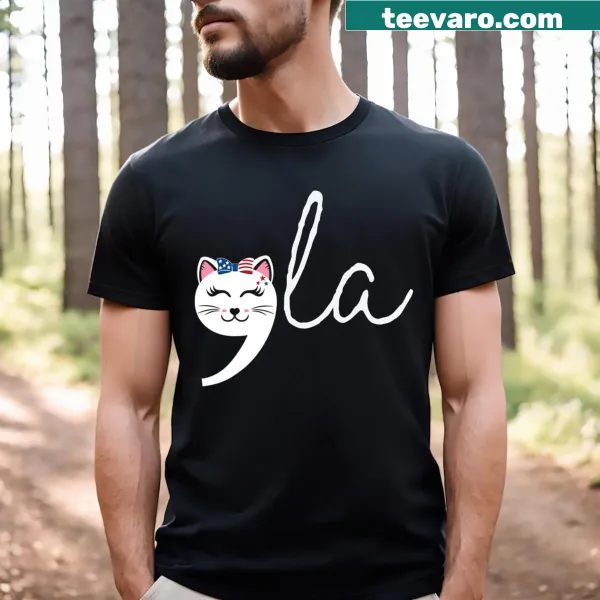 Whimsical T-shirt with a patriotic cat design for kids
