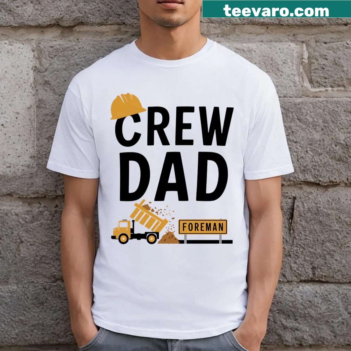 Construction-themed shirt for dads with coordinating graphics — on a men's t-shirt