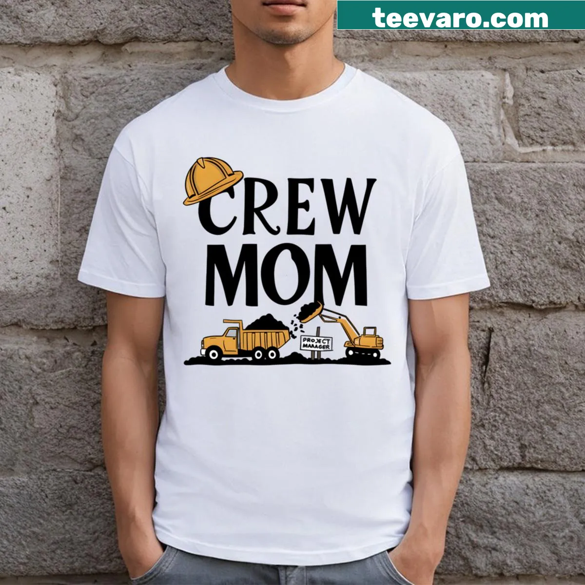 Mom T-shirt featuring a dumptruck graphic and coordinating text — on a men's t-shirt