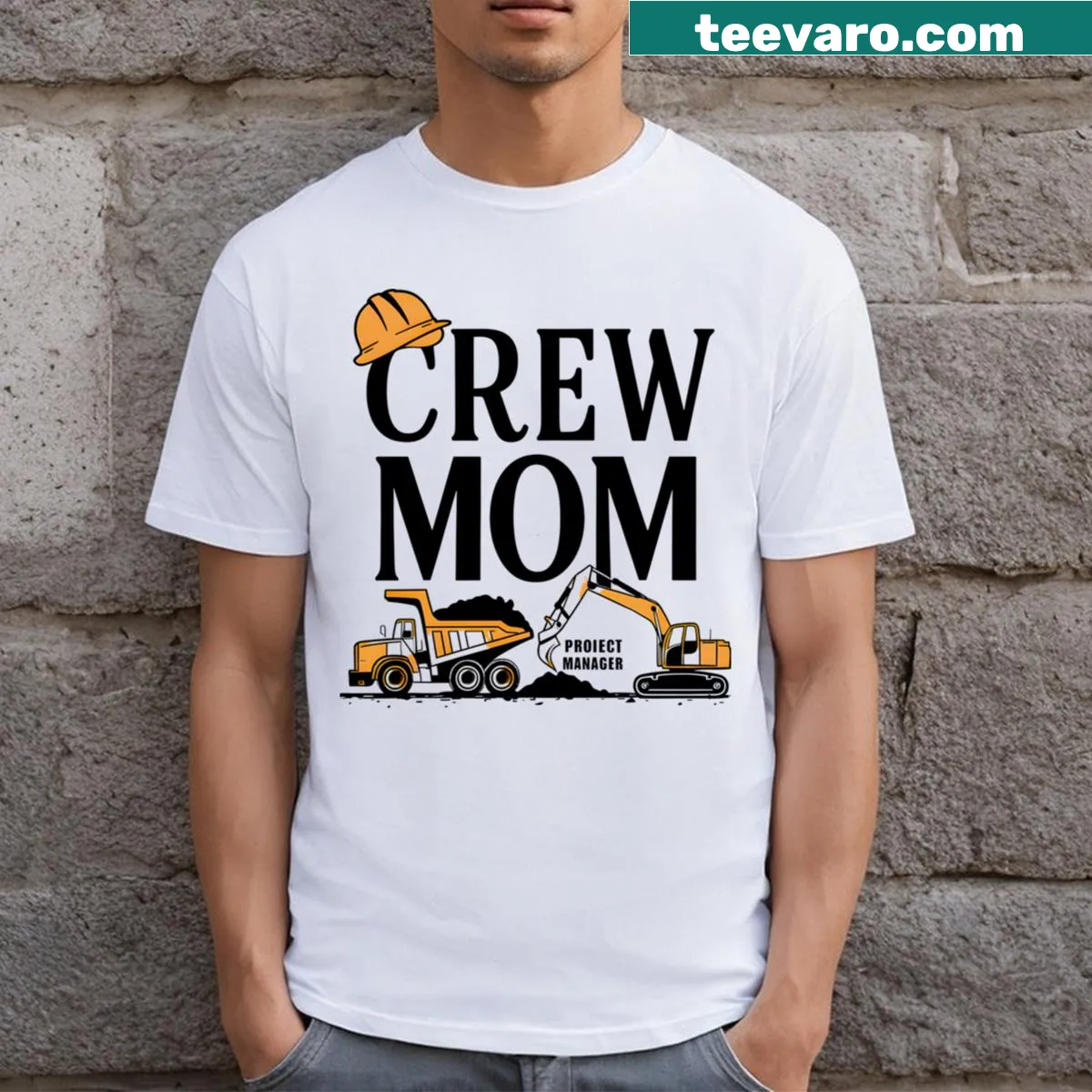 Construction-themed shirt for moms with family graphics — on a men's t-shirt