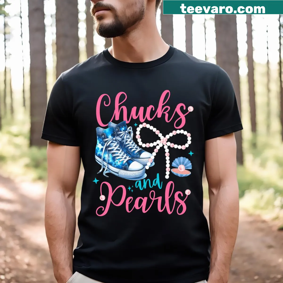 Illustration of sneakers and pearls on a proud mother daughter T-shirt — on a men's t-shirt