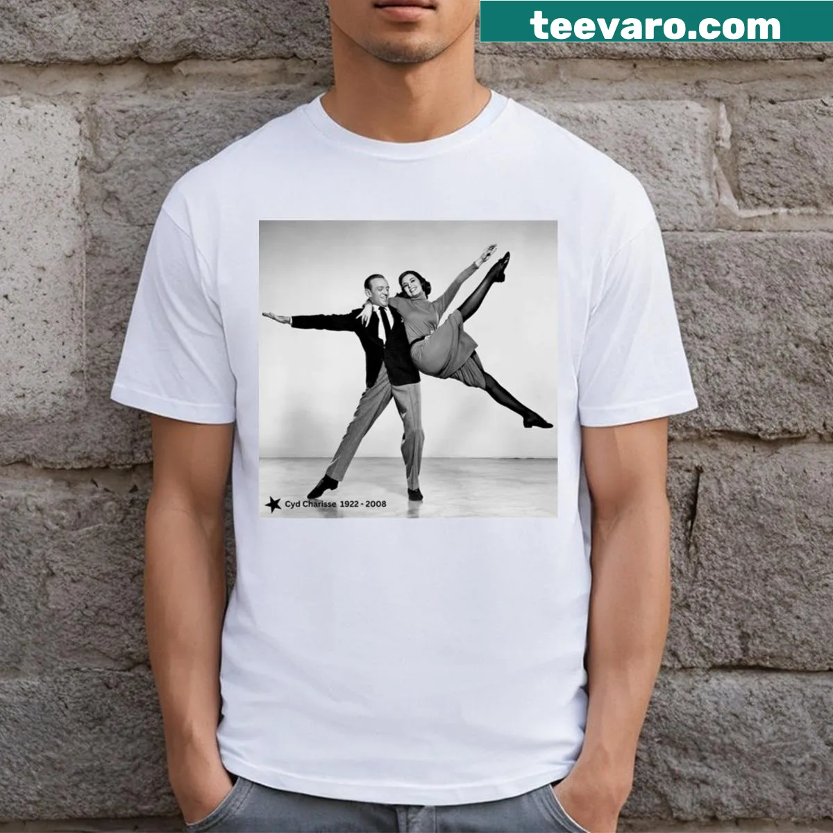 Elegant typography honoring actress Cyd Charisse — on a men's t-shirt