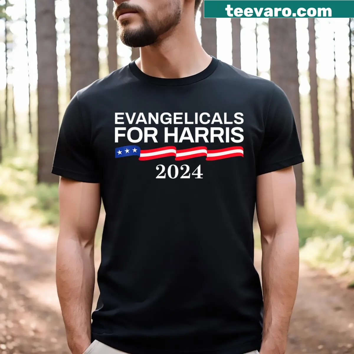 Evangelicals For Harris 2024 slogan on a T-shirt — on a men's t-shirt