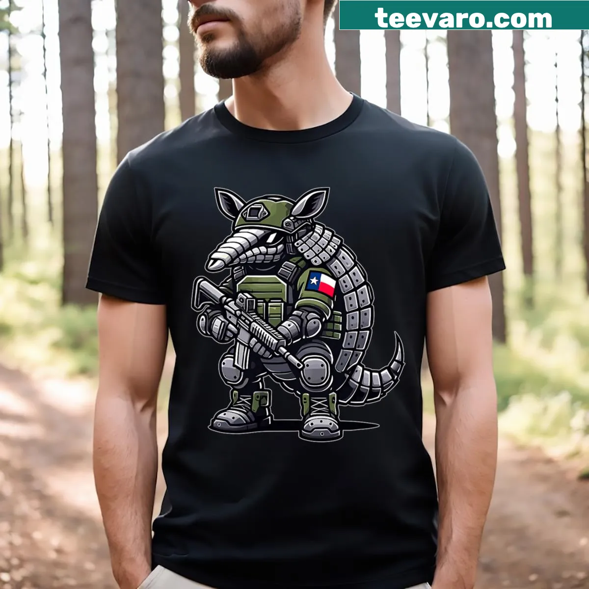 Texas flag and tactical armadillo graphic on a veteran t-shirt — on a men's t-shirt