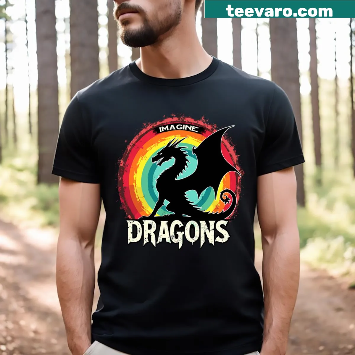 Fantasy-themed t-shirt with an intricate dragon illustration — on a men's t-shirt