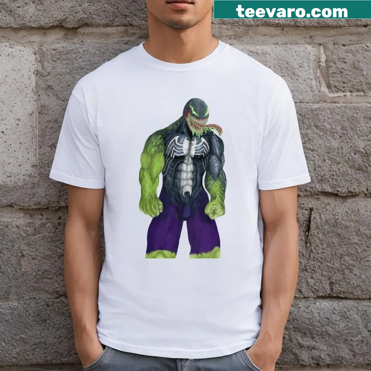 Playful T-shirt featuring an illustration of the Infected Green Giant — on a men's t-shirt
