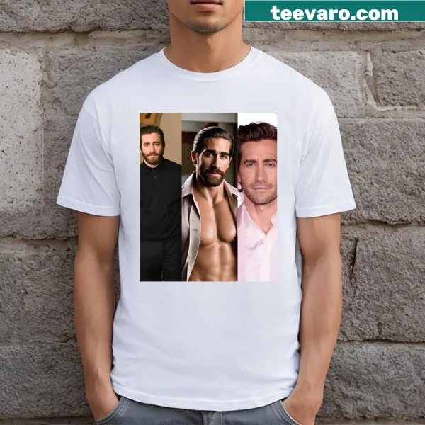 Collage of Jake Gyllenhaal's iconic roles on a T-shirt
