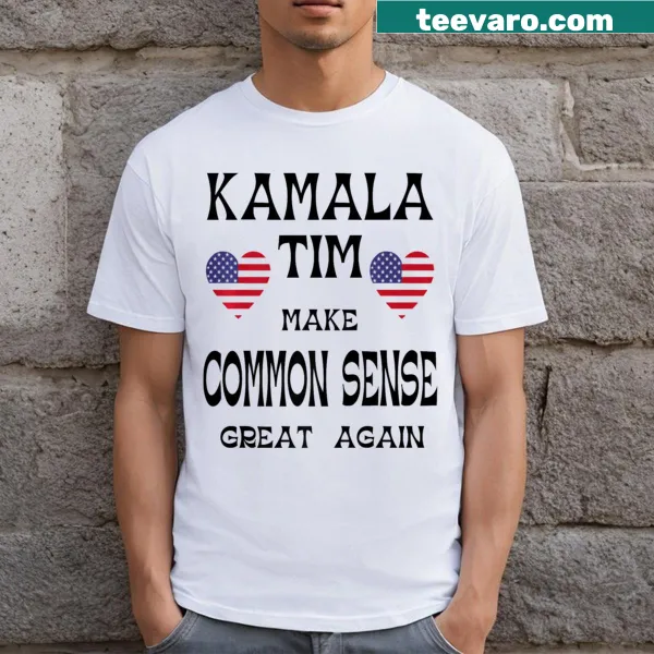 T-shirt featuring Kamala Harris and Tim with a common sense message
