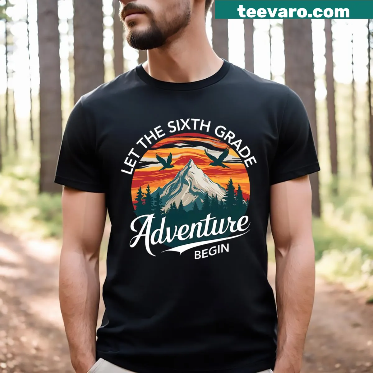 T-shirt with the text 'Let The Sixth Grade Adventure Begin' for students — on a men's t-shirt