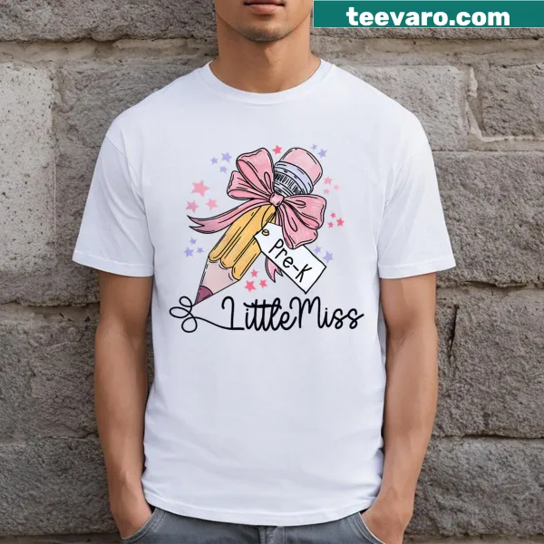 Vintage pencil graphic t-shirt for pre-k girls with a bow design