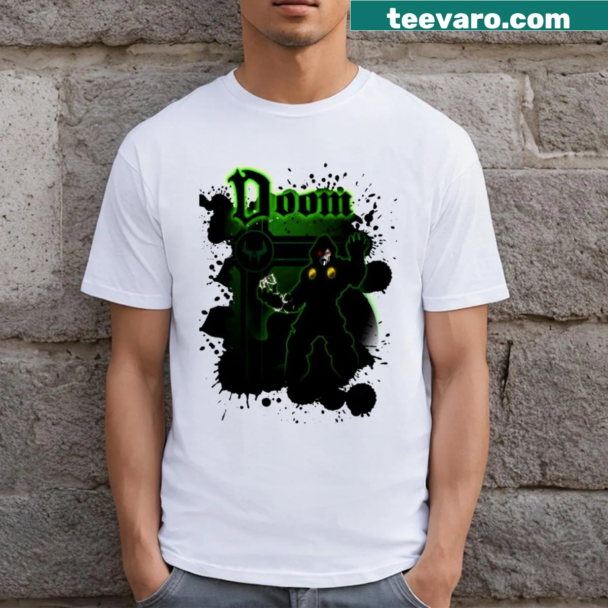 Vintage superhero comics t-shirt with classic logo design — on a men's t-shirt