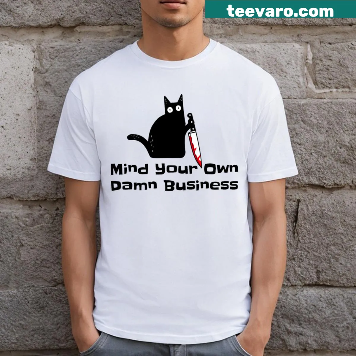 Funny typography t-shirt for cat lovers with bold text — on a men's t-shirt