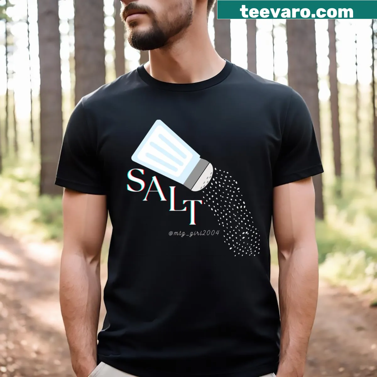 Illustrated t-shirt for gamers featuring 'Salt Salty Player' theme — on a men's t-shirt