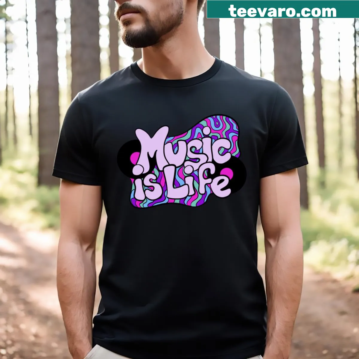 Thoughtful typography t-shirt expressing love for music — on a men's t-shirt