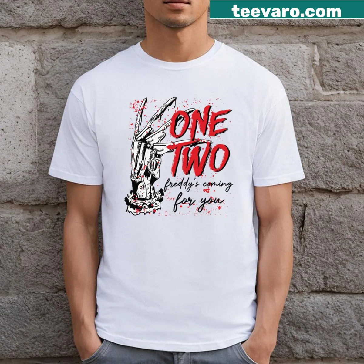 Vintage horror movie T-shirt featuring classic spooky design — on a men's t-shirt