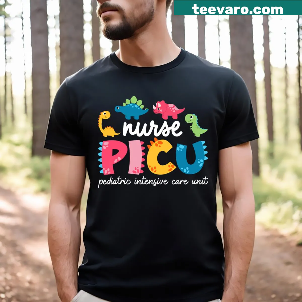 T-shirt honoring PICU nurses with caring design and heartfelt message — on a men's t-shirt