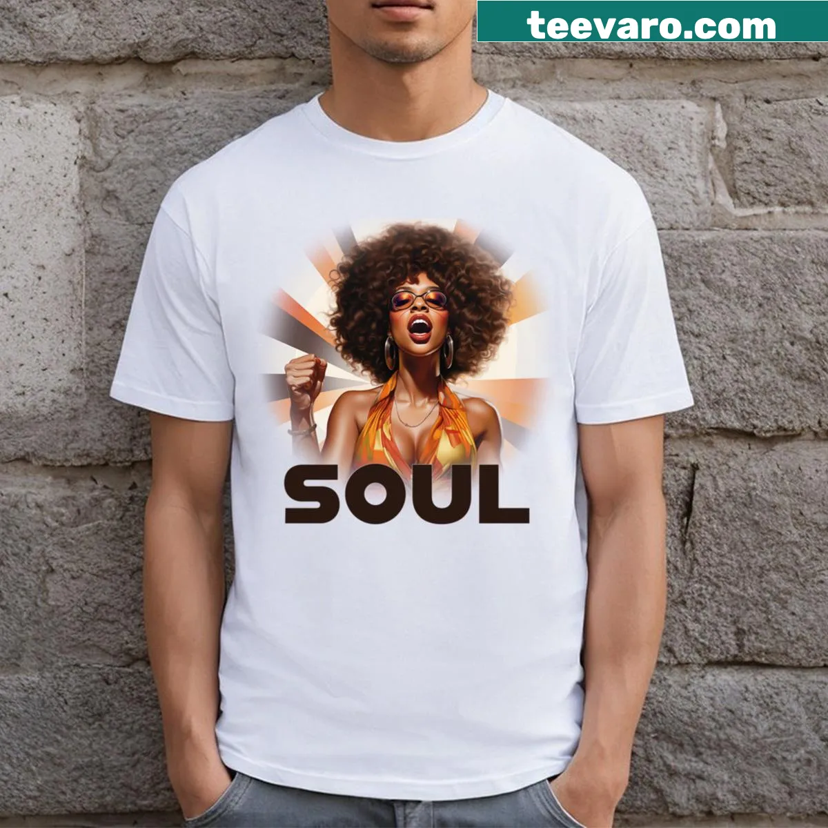 Typography shirt with 'Power of Soul' text in bold font — on a men's t-shirt