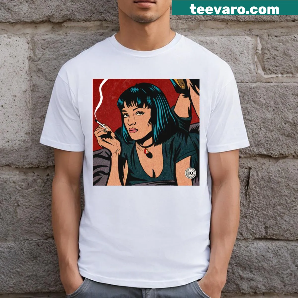 T-shirt featuring classic pulp fiction comic art — on a men's t-shirt