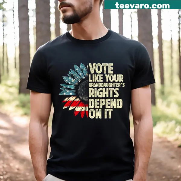 Bold typography on retro flag design for voting rights T-shirt