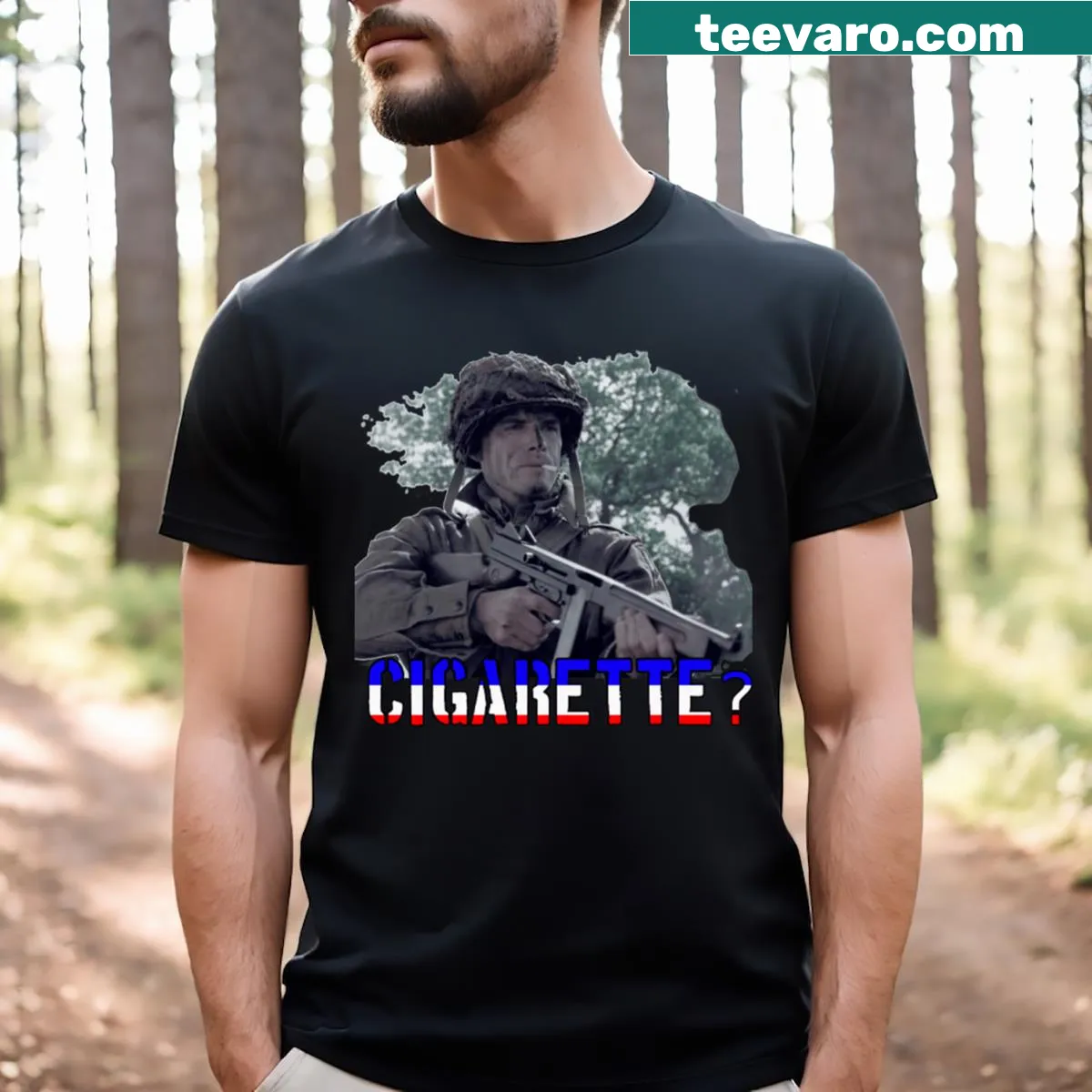 Vintage-style T-shirt inspired by war drama films — on a men's t-shirt
