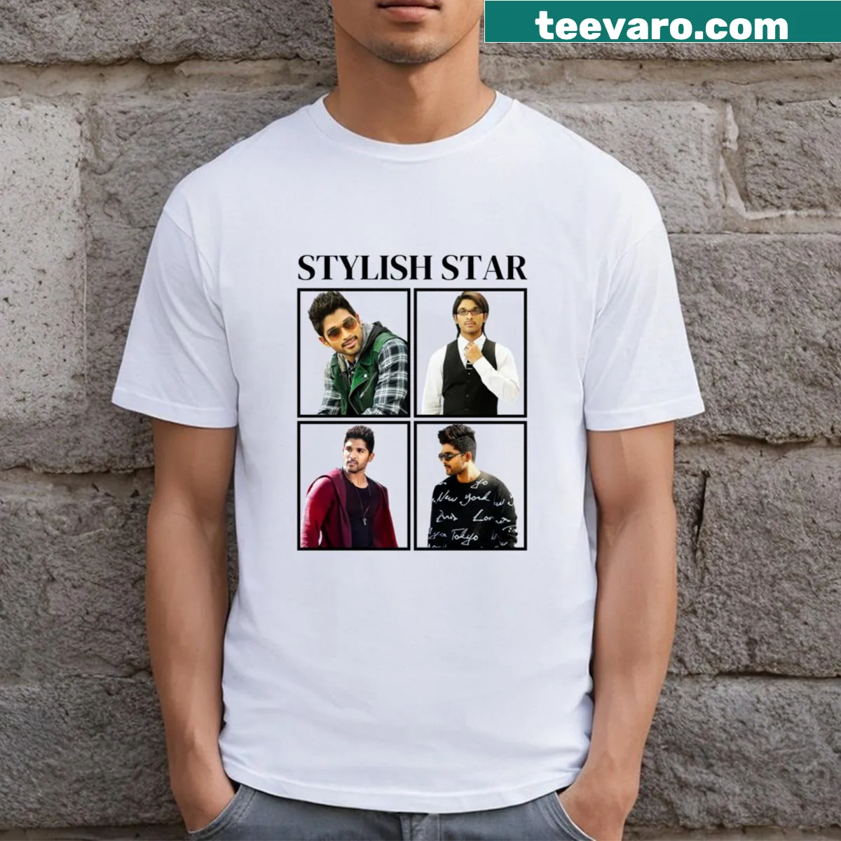 Cartoon-style T-shirt featuring stylish representation of Allu Arjun. — on a men's t-shirt