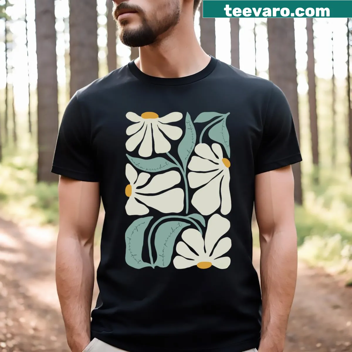 Floral design with typography on a boho aesthetic t-shirt — on a men's t-shirt