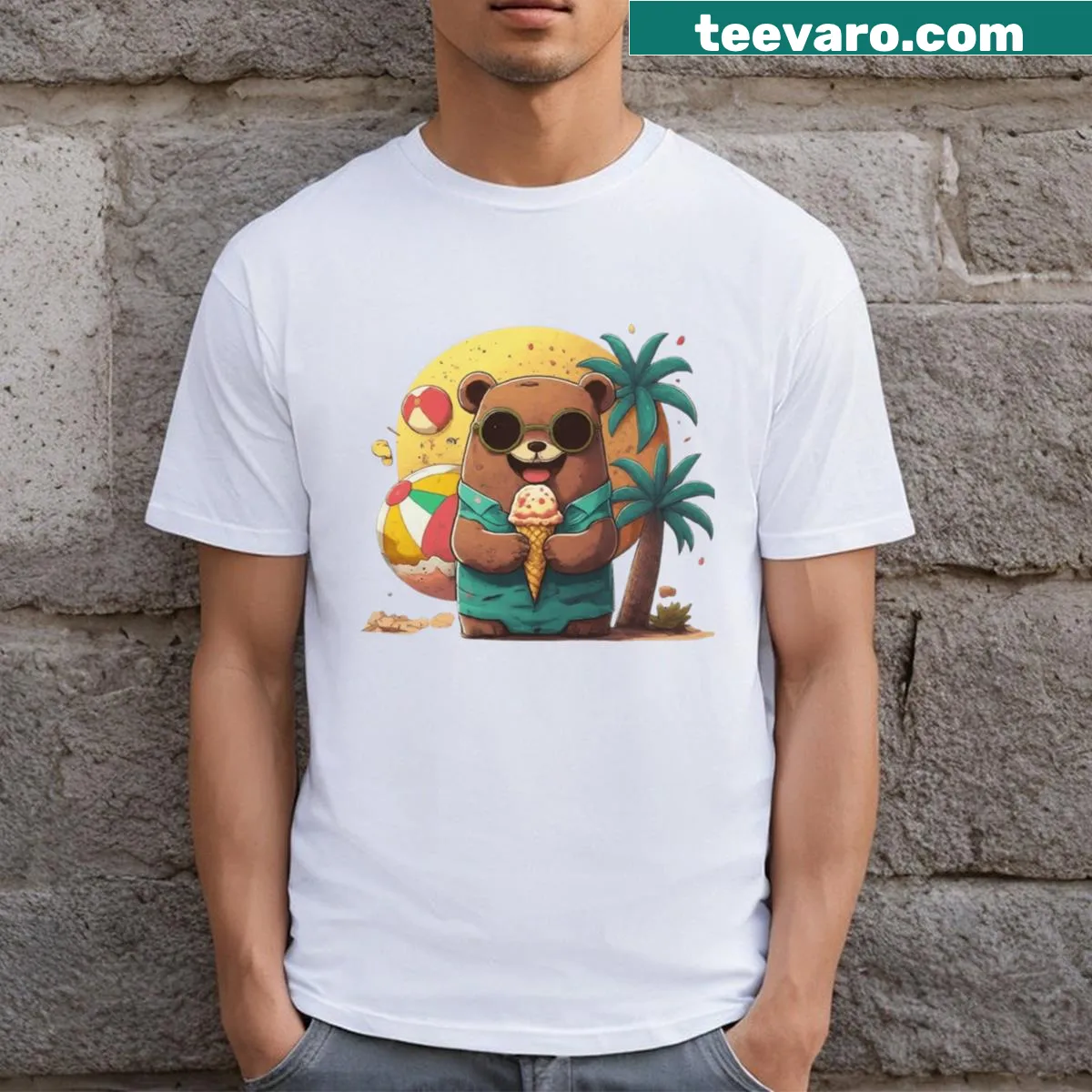 Playful typography design for summer on a t-shirt — on a men's t-shirt