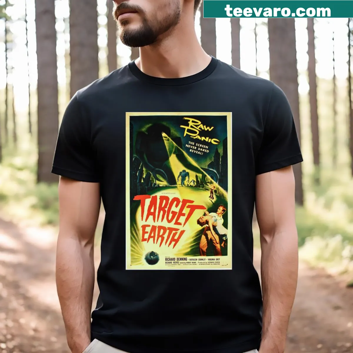 Bold typography design reading 'Target Earth' on a T-shirt — on a men's t-shirt