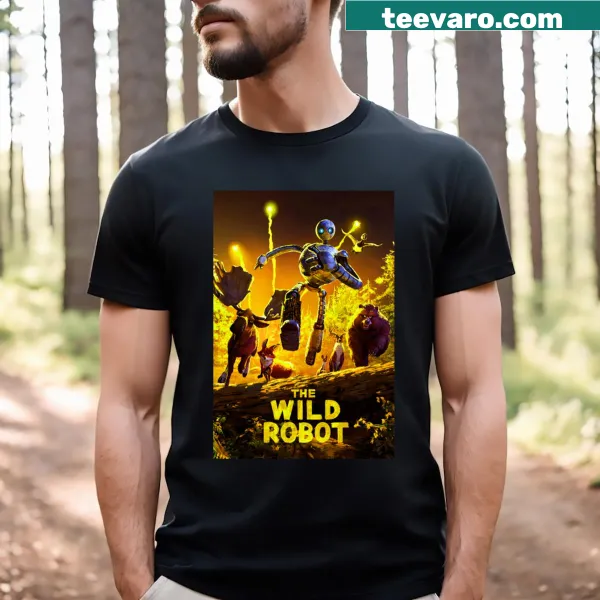 Illustrated tee inspired by The Wild Robot with themes of adventure