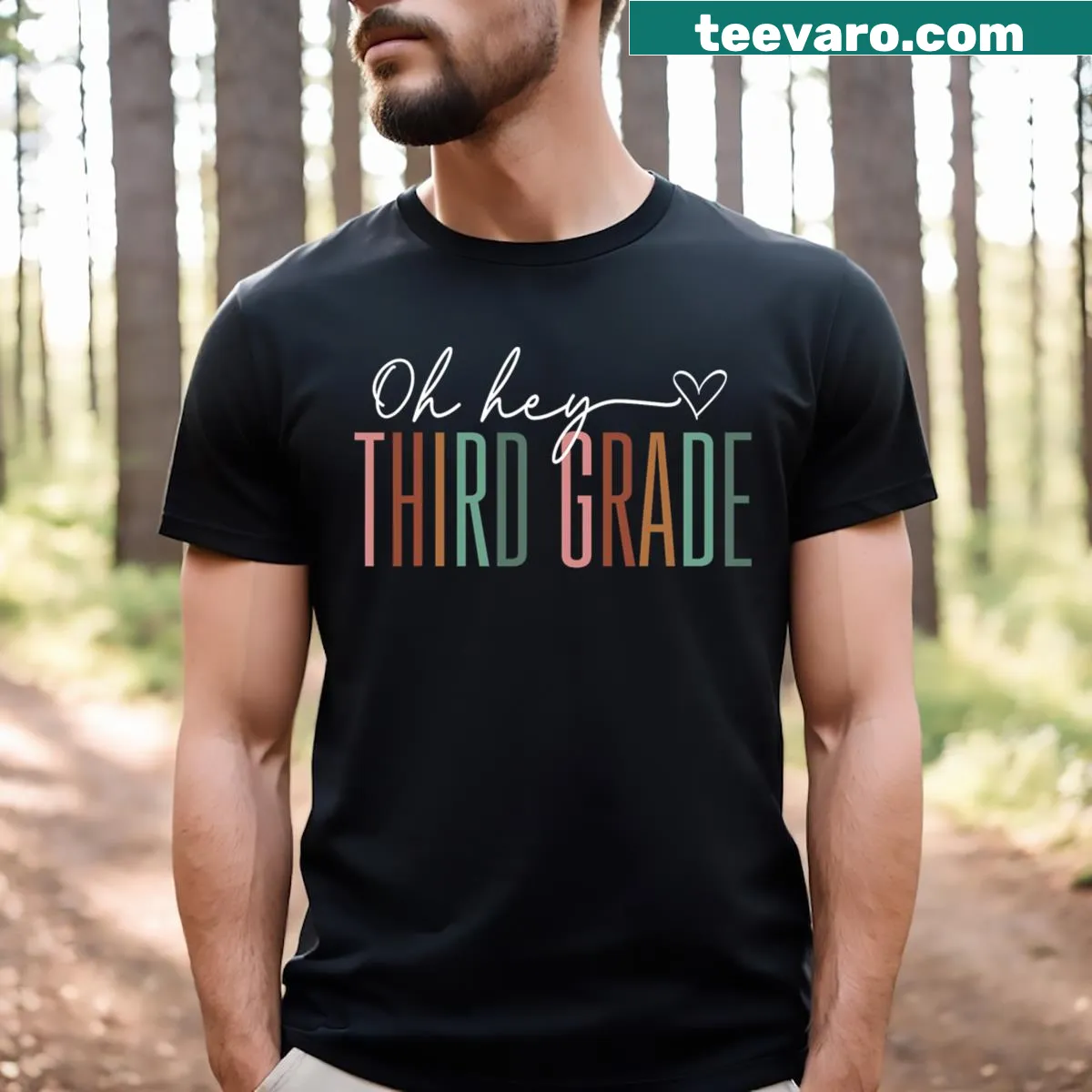 Retro T-shirt celebrating third grade with a playful design. — on a men's t-shirt