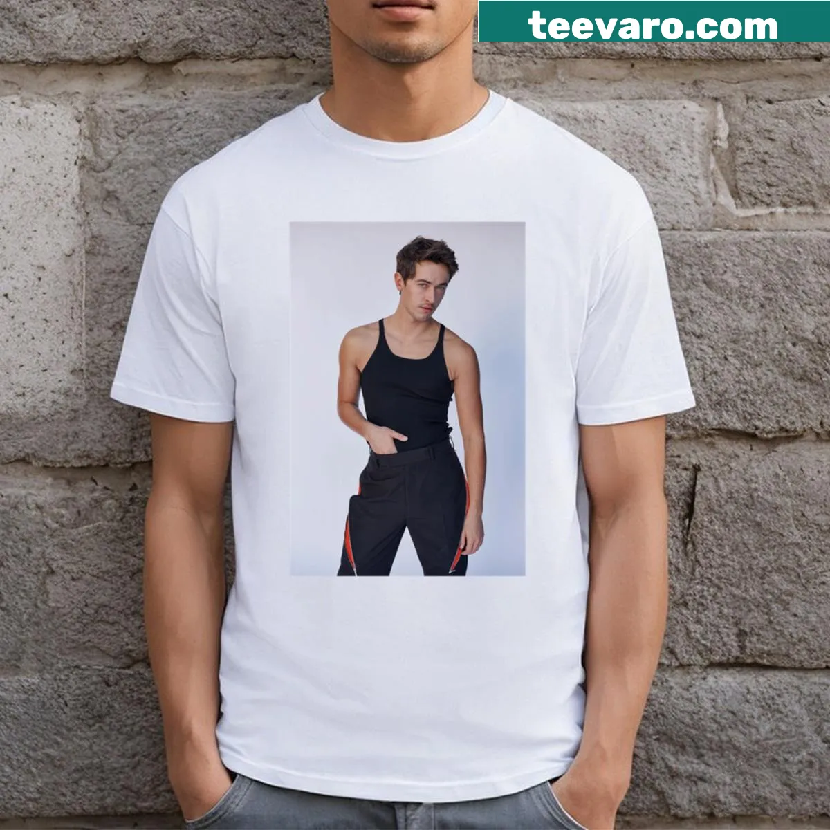 Tom Blyth Handsome text graphic on T-shirt — on a men's t-shirt