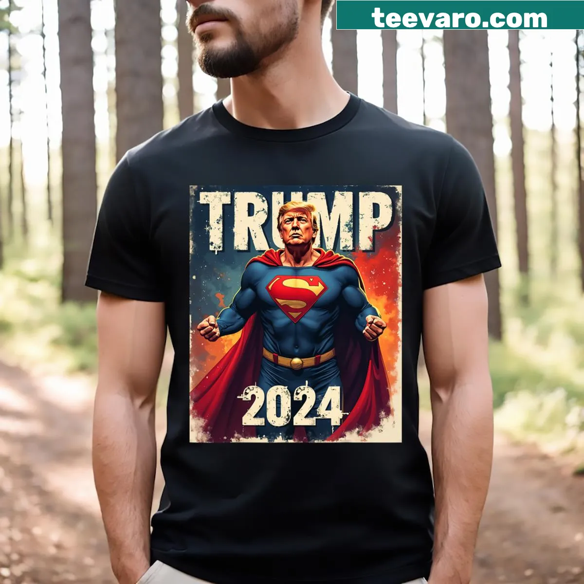 Bold Trump 2024 t-shirt designed for men to showcase support — on a men's t-shirt
