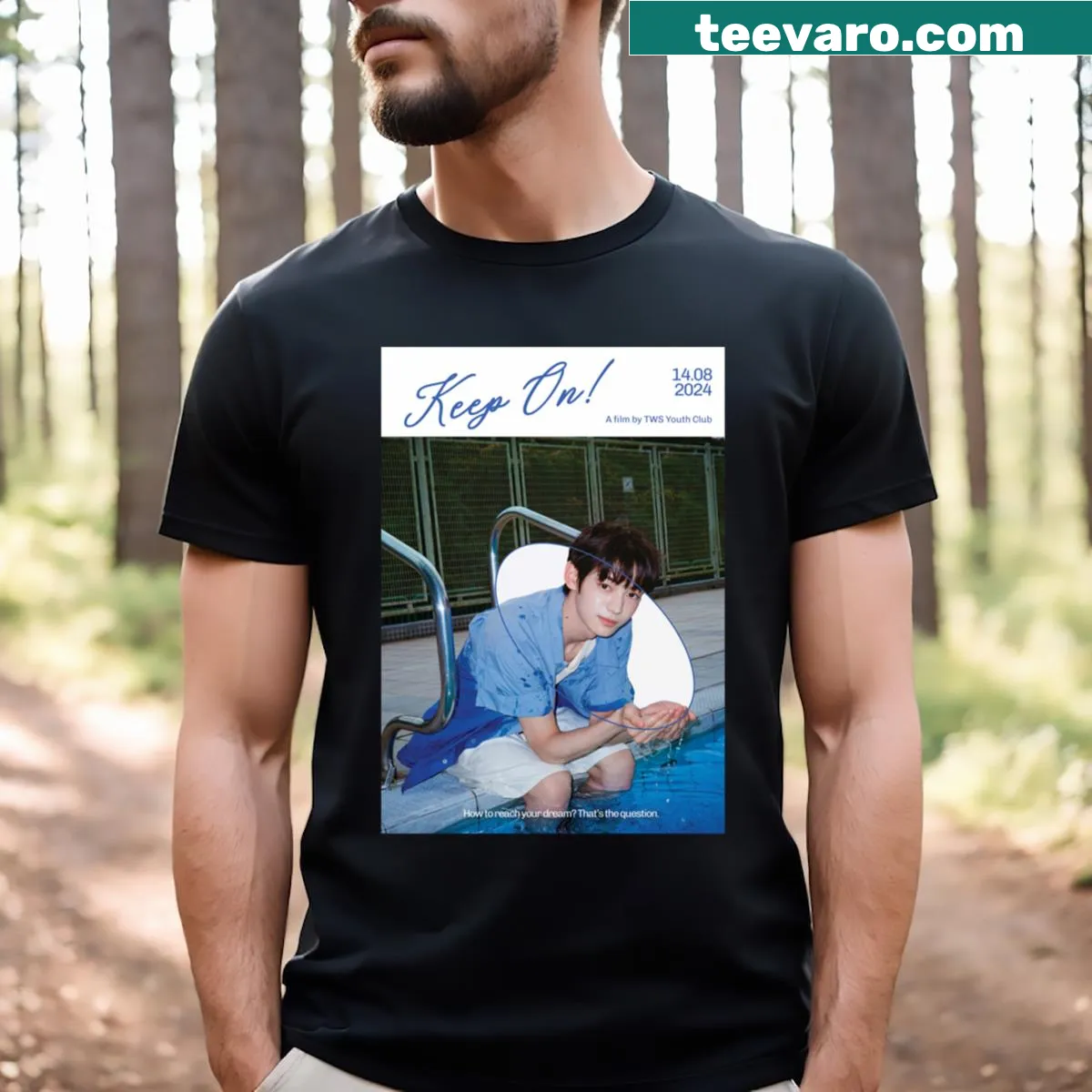 Motivational T-shirt with 'Tws Keep On!' graphic design — on a men's t-shirt
