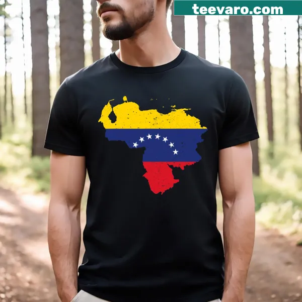 Vintage illustration of Venezuela map with seven stars flag graphic